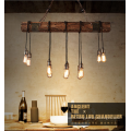 Lampe à suspension vintage en corde de chanvre avec éclairage en bois naturel industriel